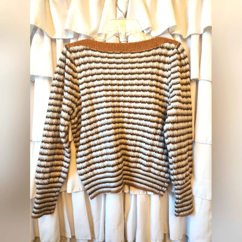 Women's Nine West Brown Stripped Sweater Size Medium - Picture 2 of 3